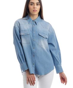 Donne Giannini Camicie | Camicia Dondup Dc233 Ds0259D Be2 Denim Blu (800)